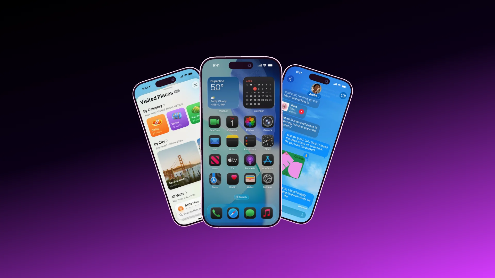 Three fanned-out iPhone 17 with the screenshots, built by the AI