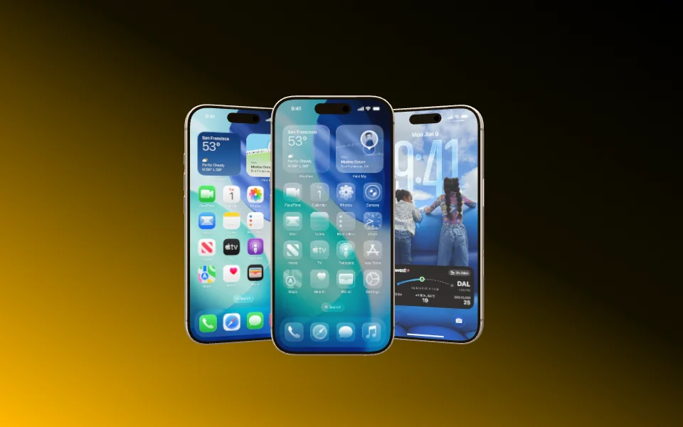 Mockup template with 3 × iPhone 17 Pro