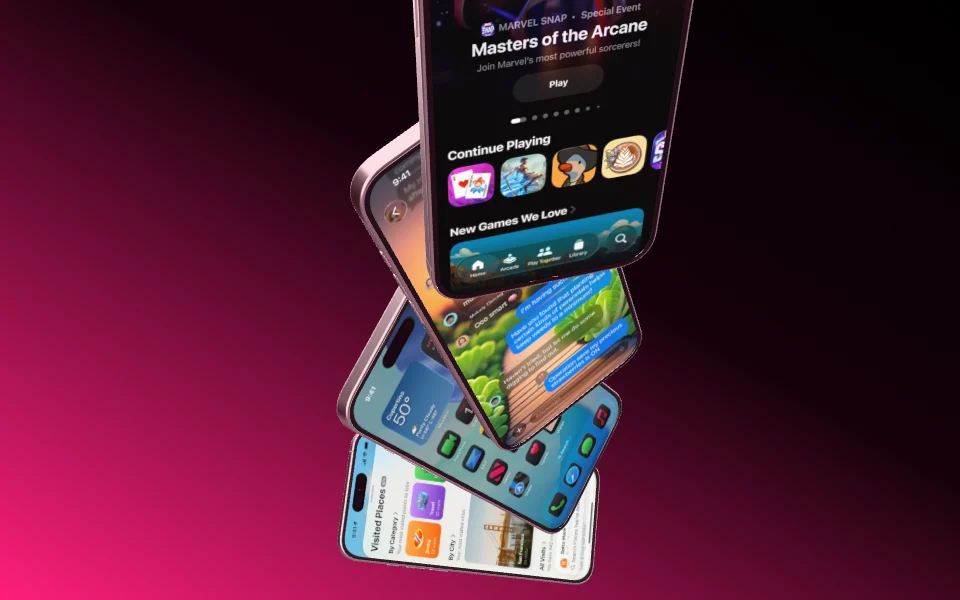 Mockup template with 4 × iPhone 16 Pro Max