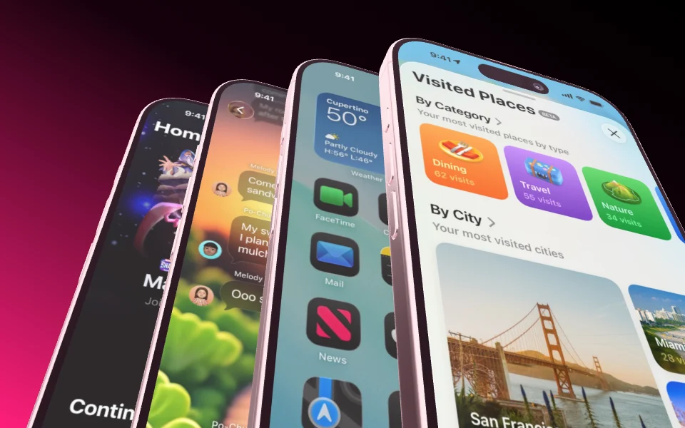 Mockup template with 4 × iPhone 17