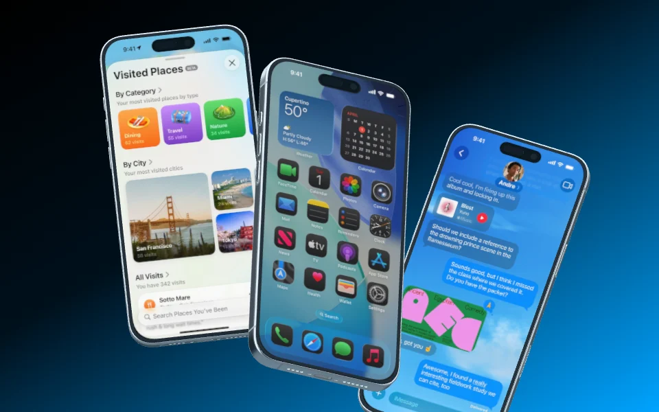 Mockup template with 3 × iPhone 16 Pro Max