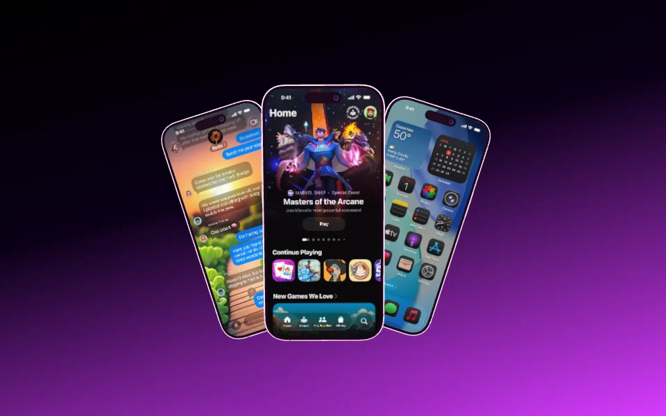Mockup template with 3 × iPhone 17